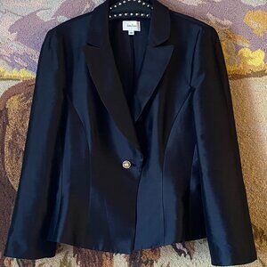 VTG Neiman Marcus Exclusive Sz 14 Black Jacket Blazer 1 Button Silk/Wool Lined